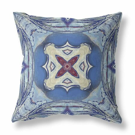 HOMEROOTS 28 in. Geo Tribal Indoor & Outdoor Throw Pillow Blue & Cream 411773